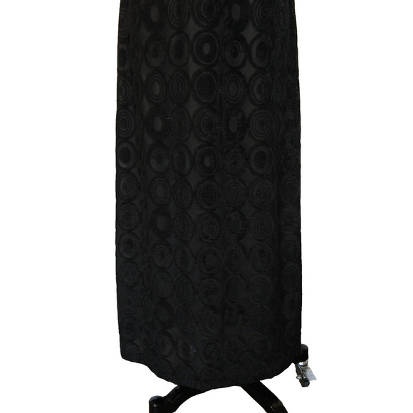 Vintage 90s Black Maxi Dress Size L Lapis Geo Burnout Semi Sheer Mod Flocked - Picture 5 of 9